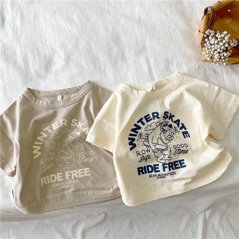 2026 verão novos produtos crianças versão coreana puro algodão de manga curta camiseta meninas meninos coreano novos pro