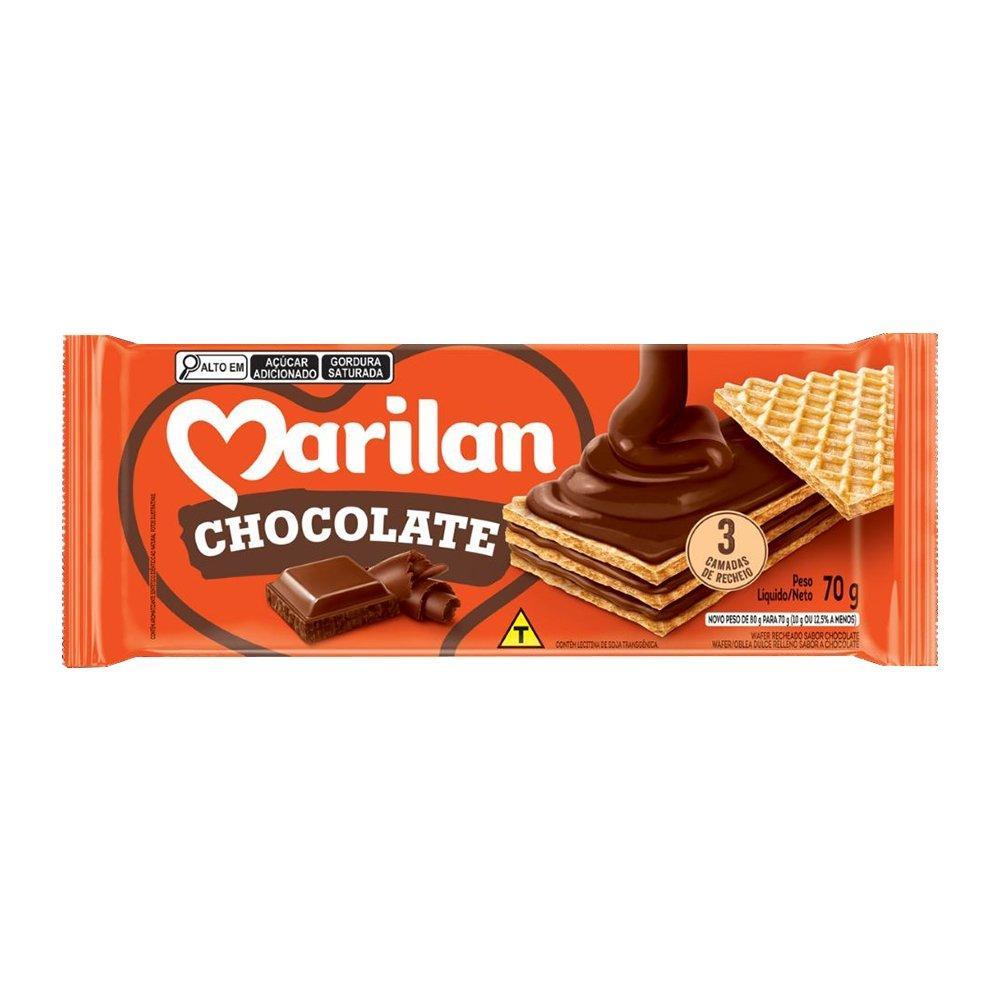 Biscoito Marilan Wafer Chocolate 70g - Embalagem com 40 Unidades