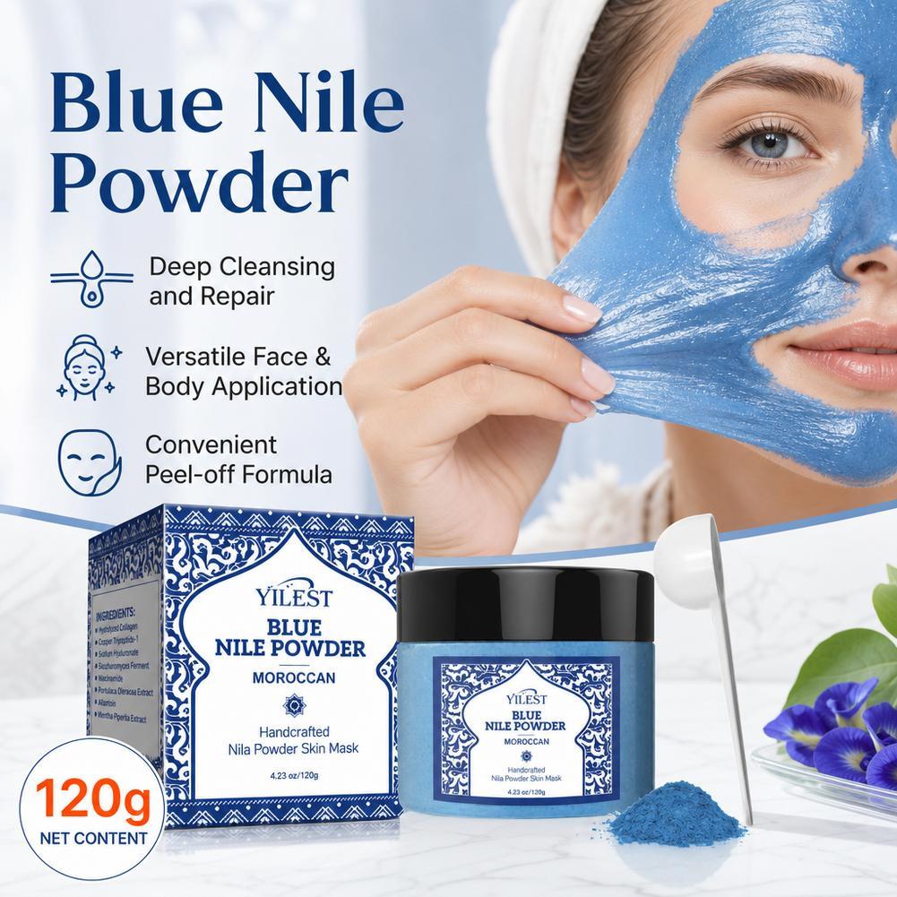 120g Marroquino Azul Nila Argila Máscara Em Pó Limpeza Suave Facial Brilho I3U9