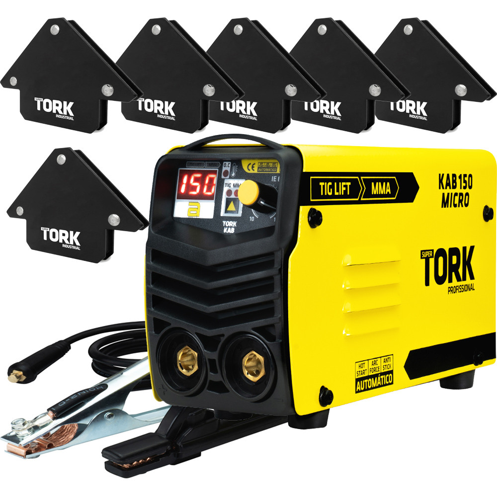Aparelho Máquina Inversor de Solda 150 Amperes Tig Lift MMA 220v E 6 Esquadro Magnetico Tork