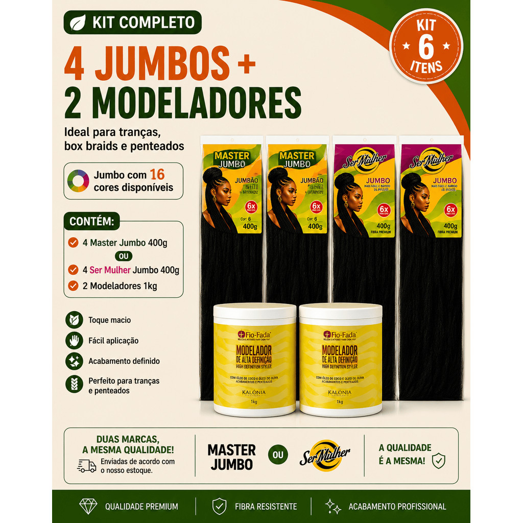 Kit 4 Jumbo 400g Para Trança + 2/4 Pomada Modeladora 1kg Cabelo