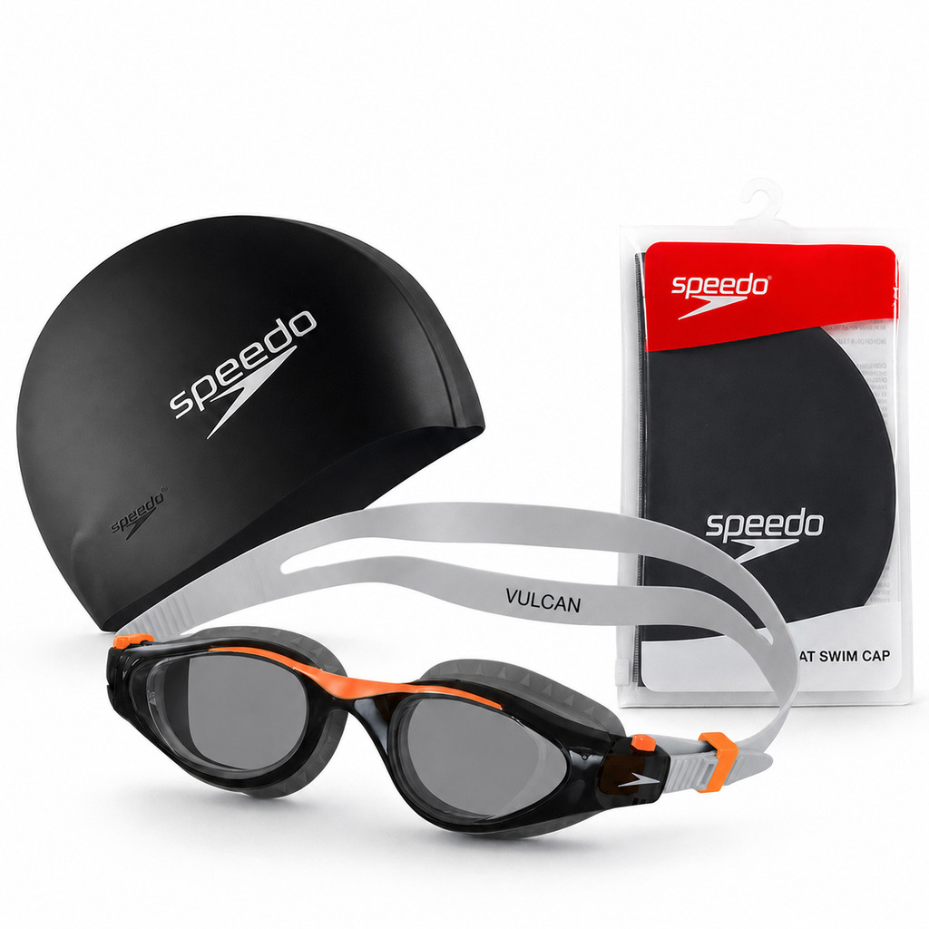 Kit Óculos Vulcan e Touca Flat Swim Natação Speedo Original