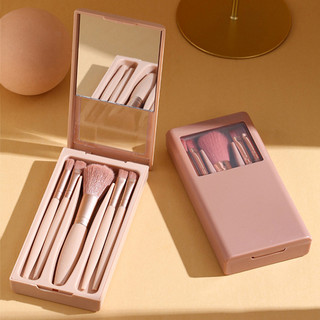 Novo conjunto de 5 pincéis de maquiagem com espelho e estojo, pincel mini multifuncional portátil, estojo com espelho pa