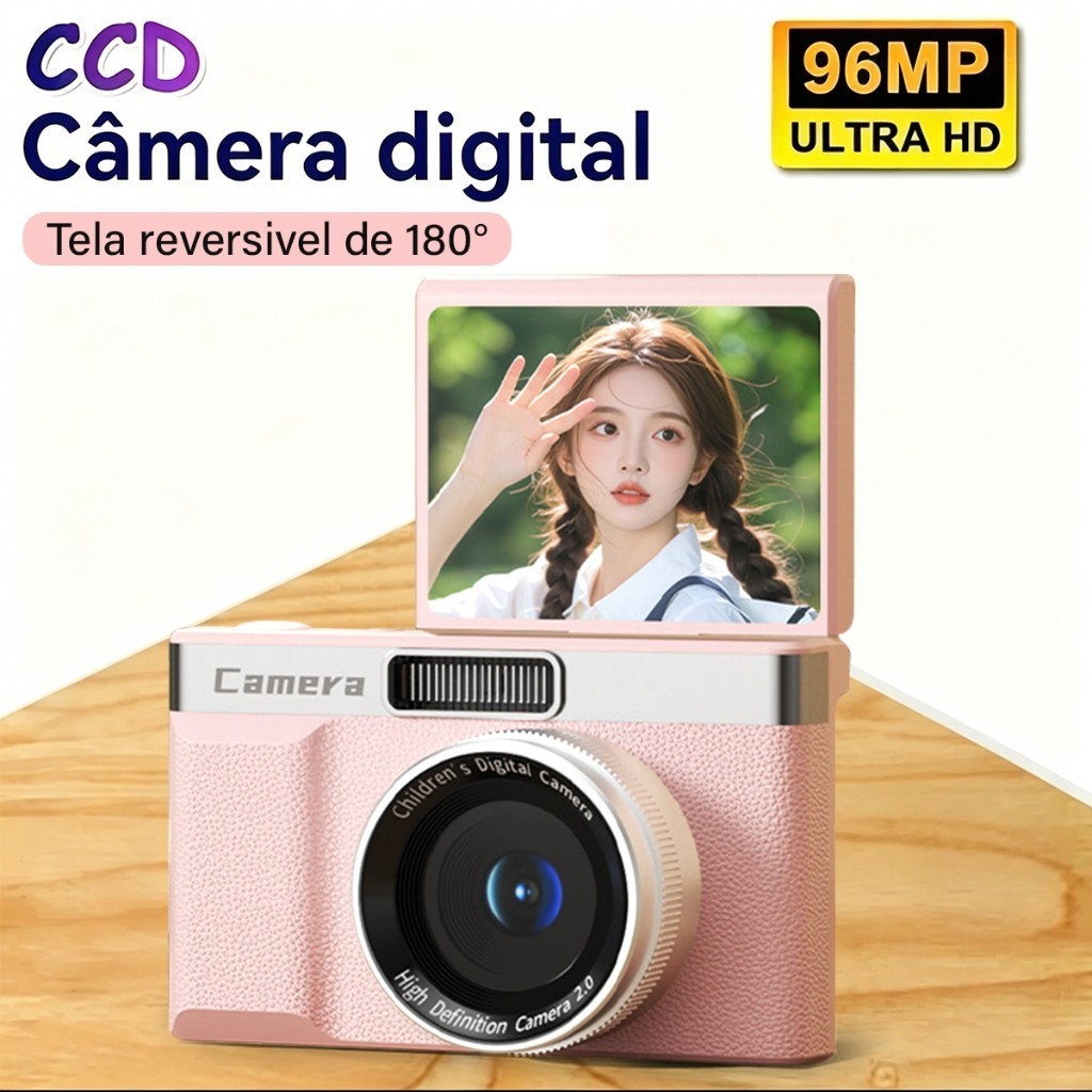 Câmera Compacta 4K 96MP, Zoom 8X e Tela 180° para Selfie, Vlog e Foto Profissional
