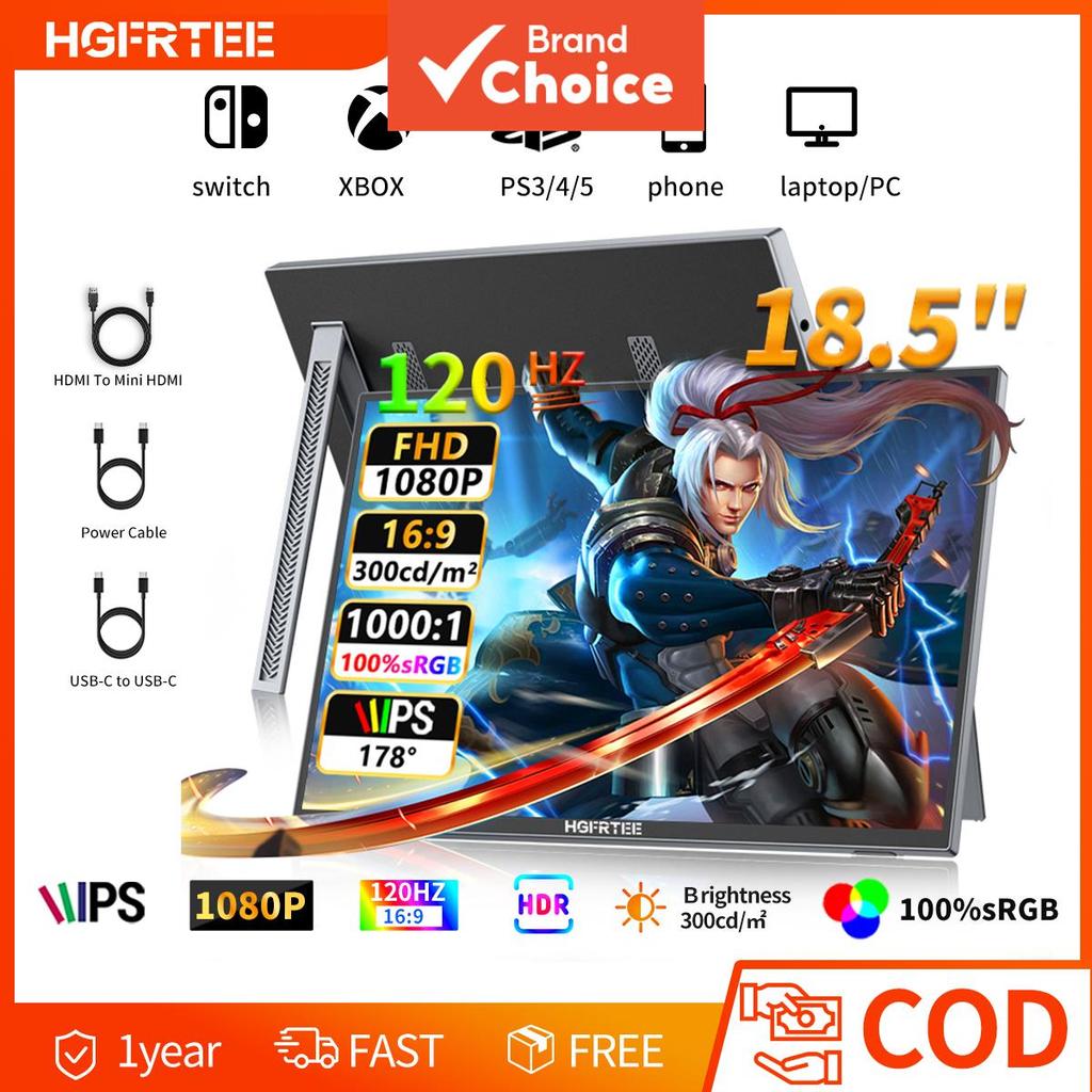 Monitor portátil HGFRTEE de 18,5 polegadas, Full HD 1080P, fino e leve, tela externa para notebook, PC, celular, Mac,