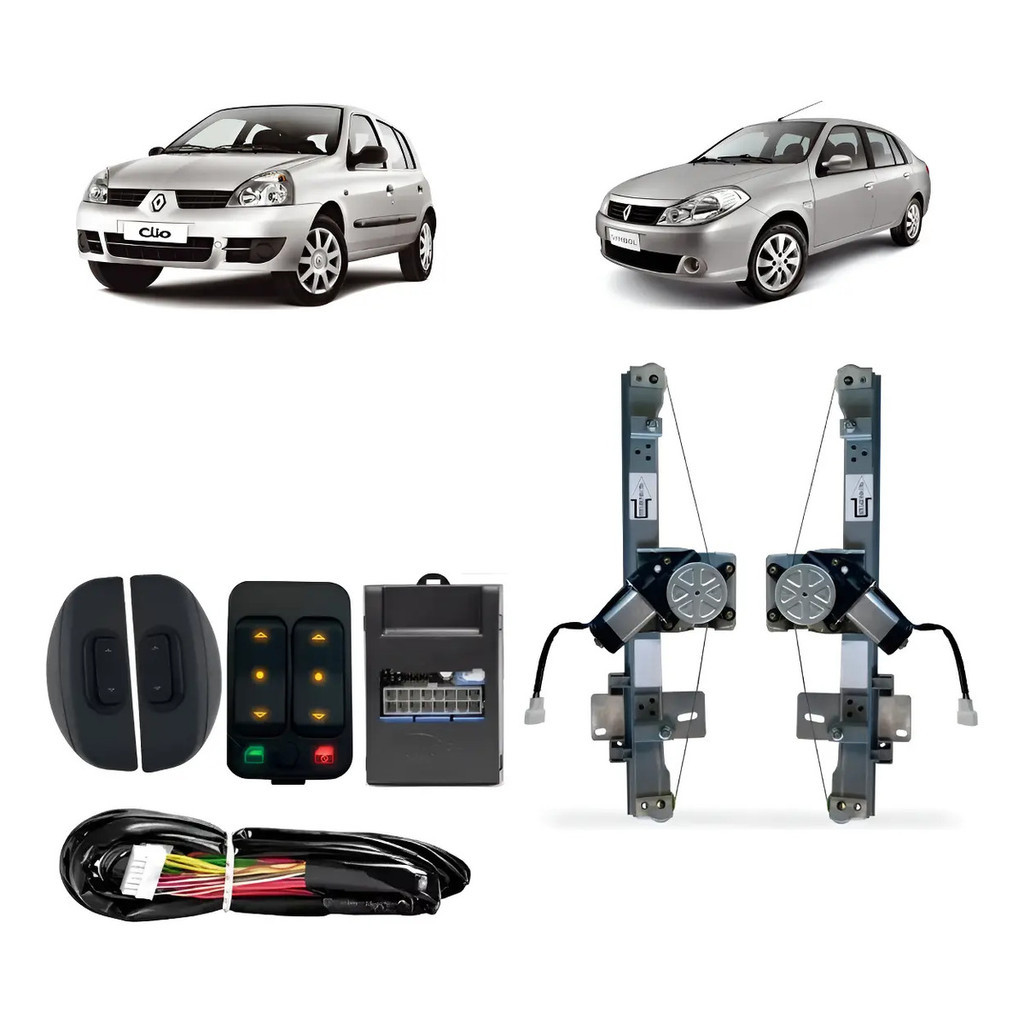 Kit Vidro Elétrico Clio/Symbol 1999/2016 4 Portas Traseiro Inteligente Botão Alternativo