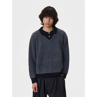 BLAEXIT Americano Retro Costura Falso Suéter De Duas Peças Com Decote Em V Masculino Outono Casual Solto Suéter De Gola 