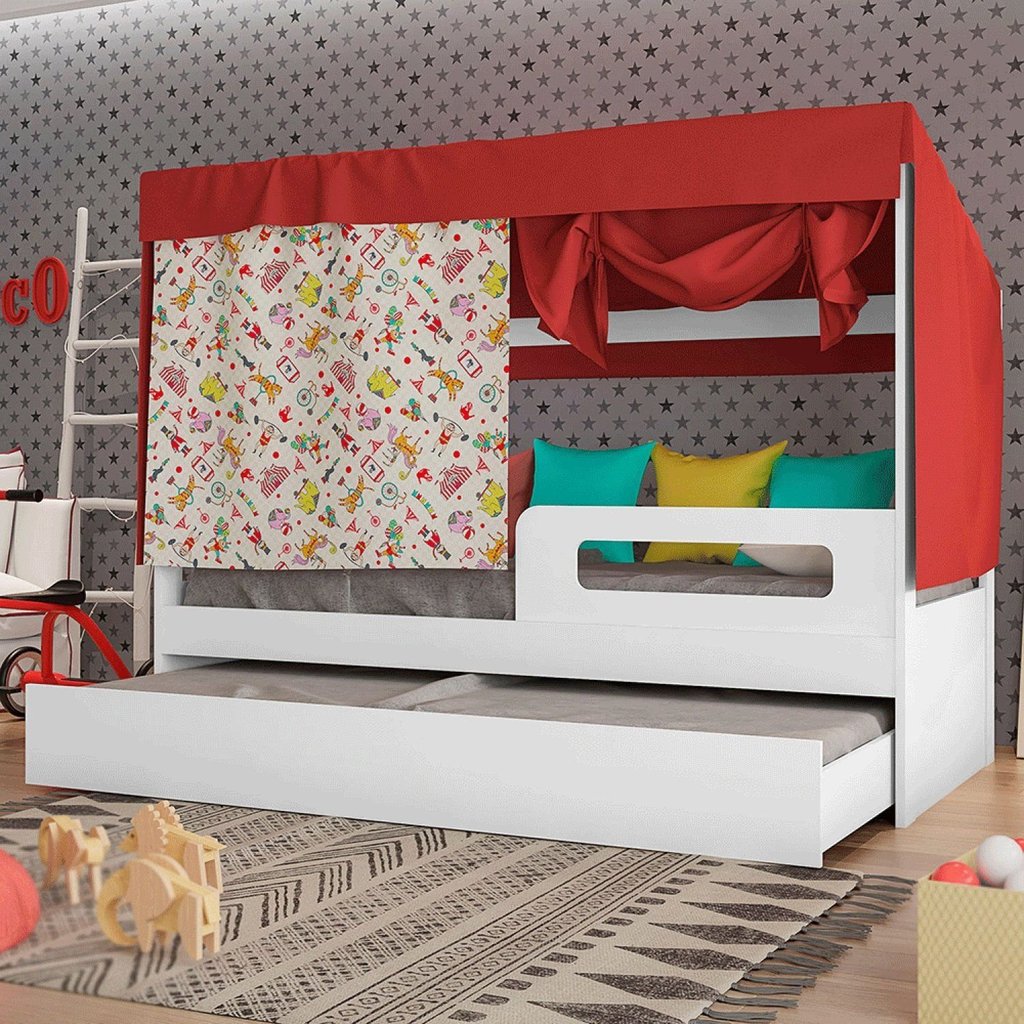 Cama Infantil Circus Tenda com Cama Auxiliar Branco