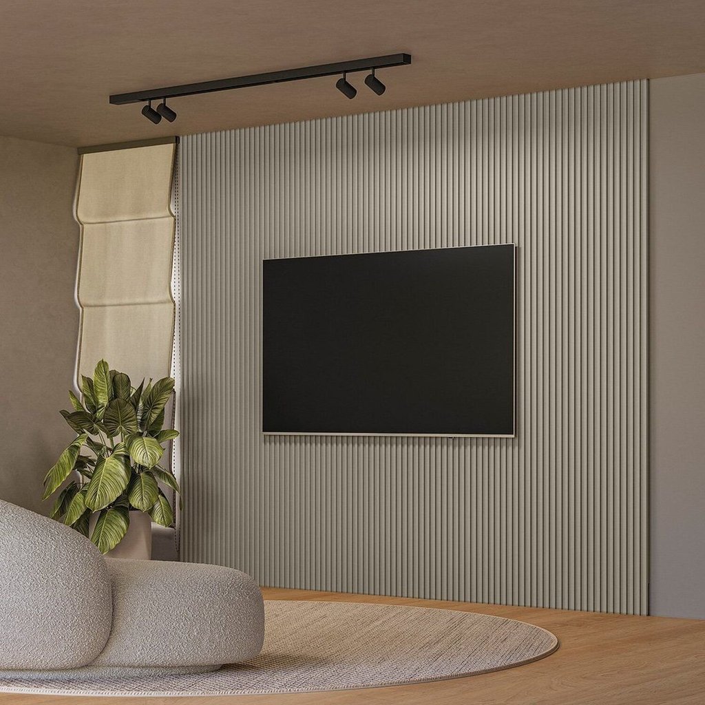 Painel Ripado para TV até 80 Polegadas MDF 297CMX250CM Modular Gris Fosco