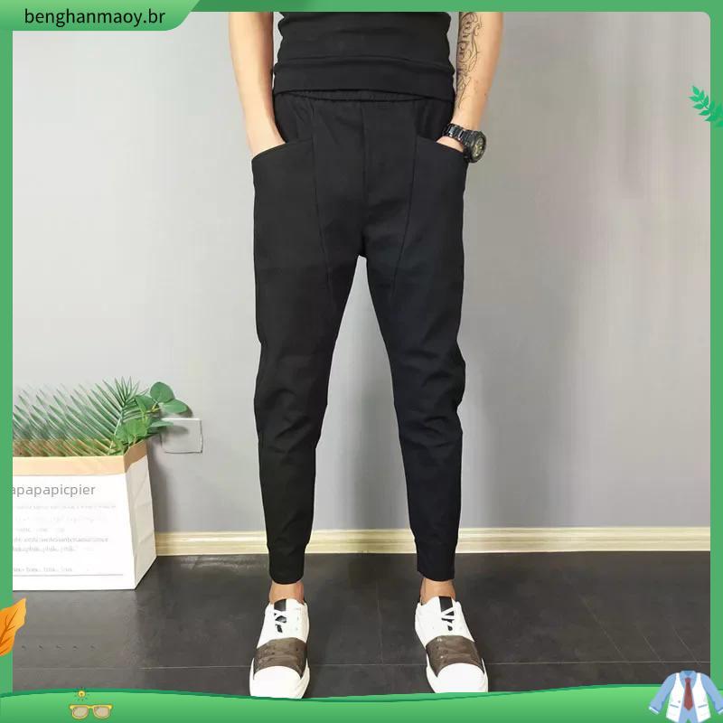 2025 calças harém calças magras na moda masculina verão estiramento fino-ajuste espírito Social cara calças Leggings