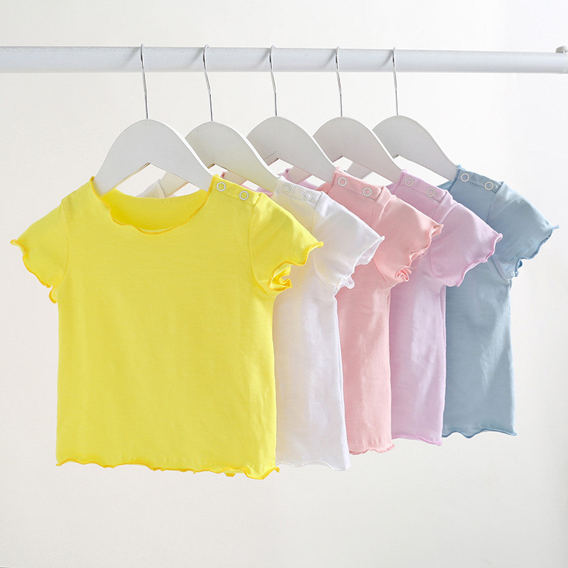 Meninas camiseta de manga curta estilo fino verão puro algodão estilo ocidental versão coreana bebê topo crianças camise