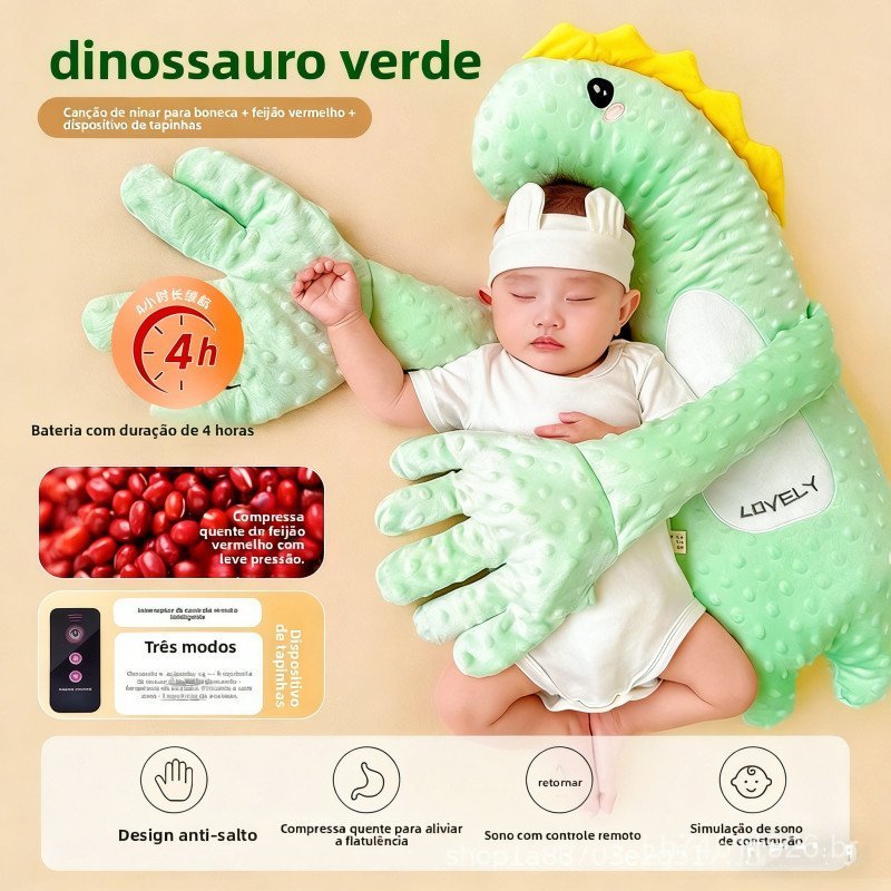 Boneca Dinossauro Automático que Acalma Bebê com Tapinhas e Som - Pelúcia Macia Controle Remoto Frete Grátis