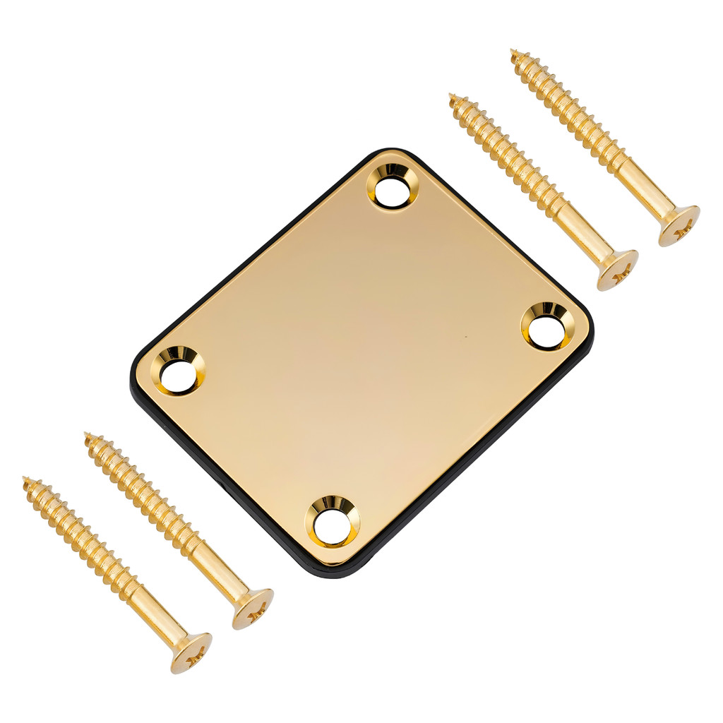 Neck Plate Placa De Braço Dourado Para Guitarra E Contra Baixo Padrão 4 Furos Thida