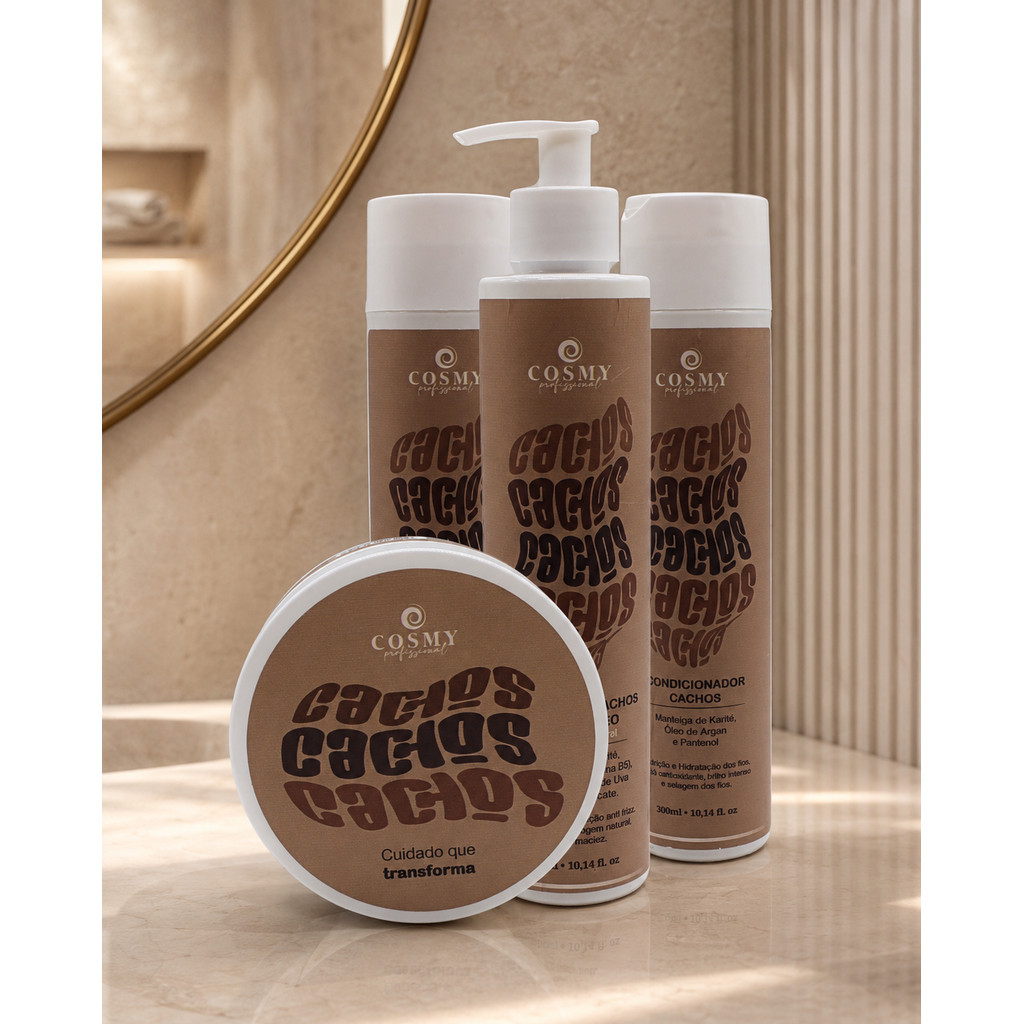 Kit Cachos completo Cosmy - Ativador de Cachos - Máscara - Shampoo - Condicionador