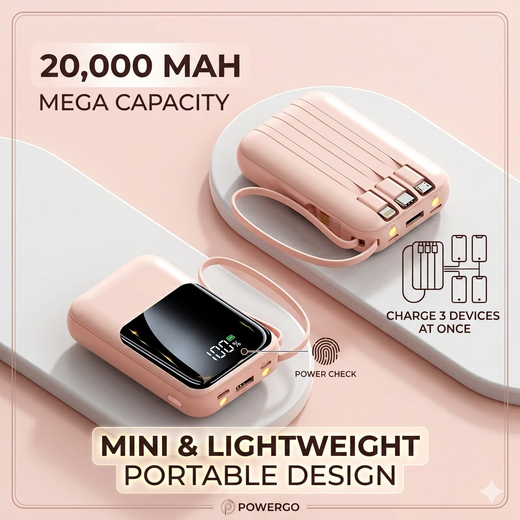 Mini Banco De Potência Carregamento Rápido 3 Cabos Display Digital Powerbank Bateria Externa Portátil