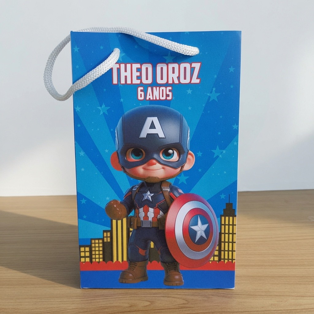 Kit Sacolinha Personalizada Supresa de Capitão America  - Lembrancinha Aniversário