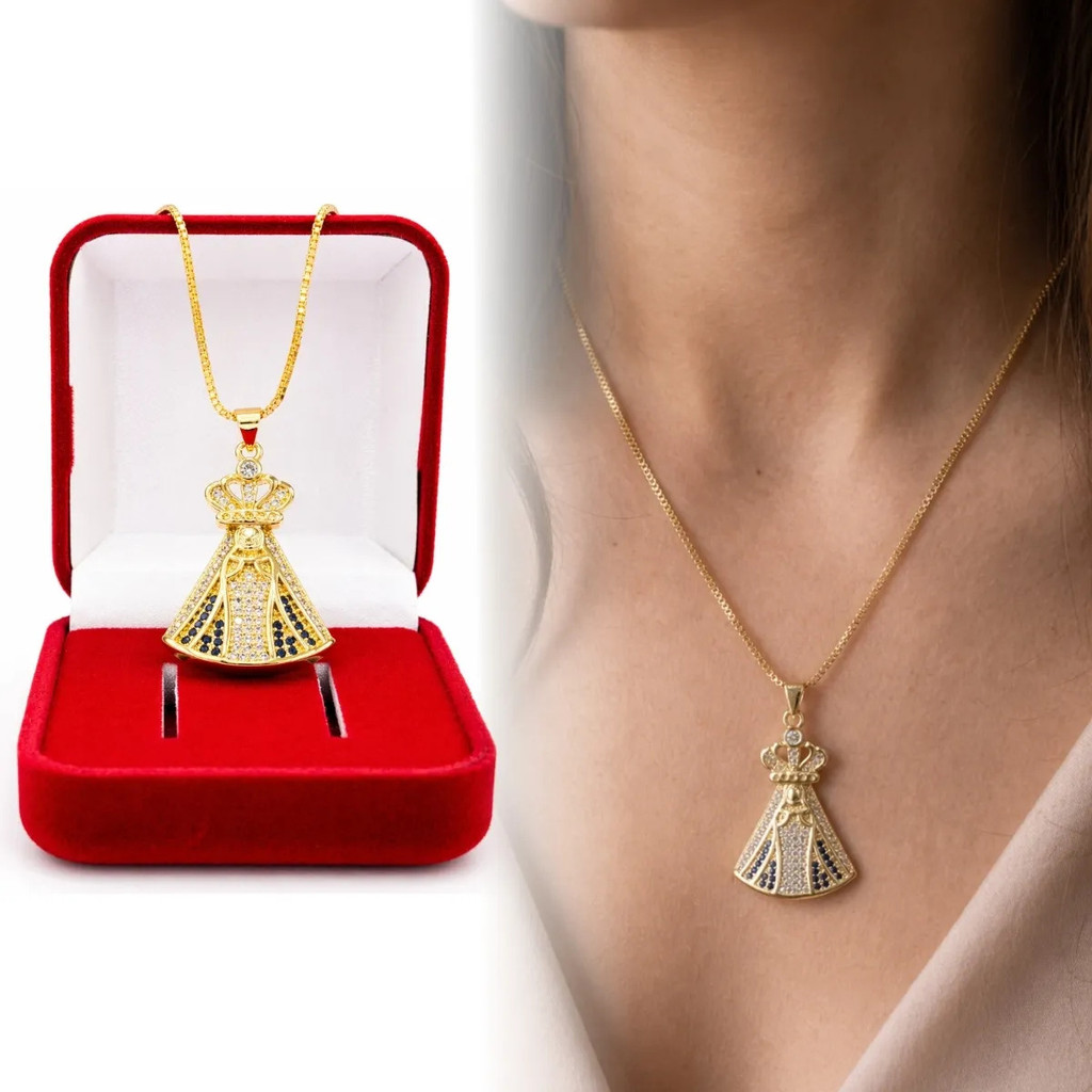 Colar Medalha Nossa Senhora Moeda Antiga Banhado Ouro18k Medalha Nossa Senhora