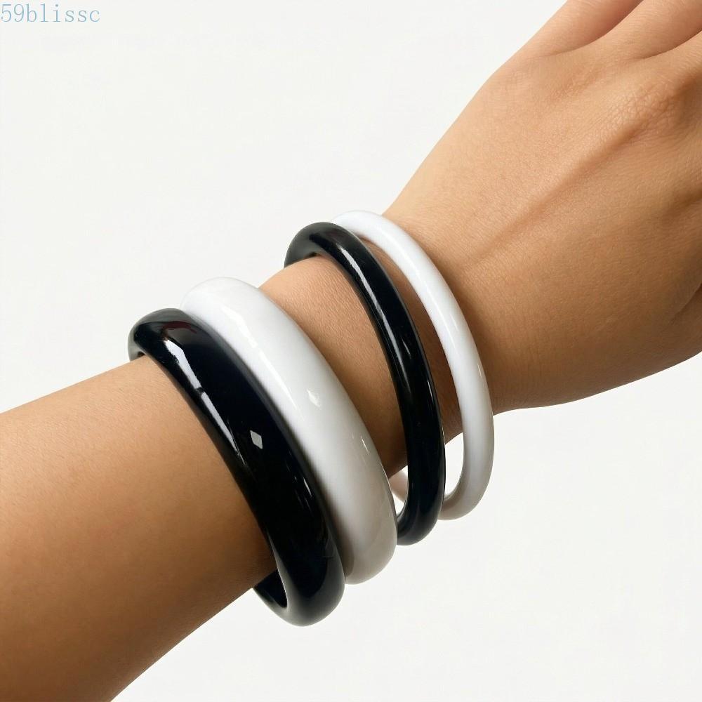 BLISSC 4 Pçs/Set Conjunto De Pulseiras Acrílicas , Pulseira De Resina De Anel De Mão Empilhável Tubo Curvo Coreano Trans