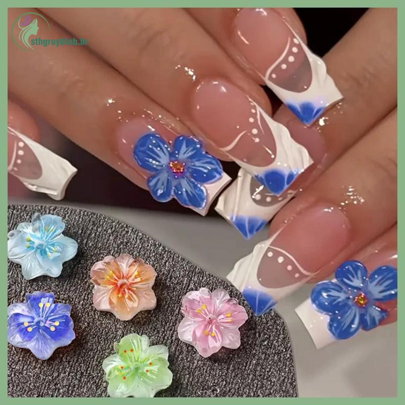STHB 50 Peças Flores 3D Borboleta Para Unhas Amuletos Gradiente Gelo Translúcido Flor De Decoração Luminosa Design BR