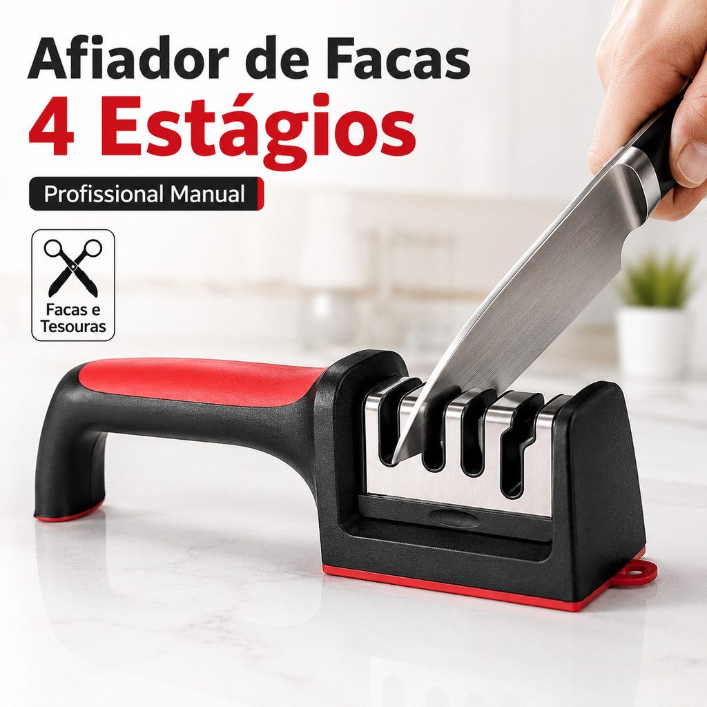 Afiador De Facas Profissional 4 Estágios Cabo Ergonômico Para Cozinha