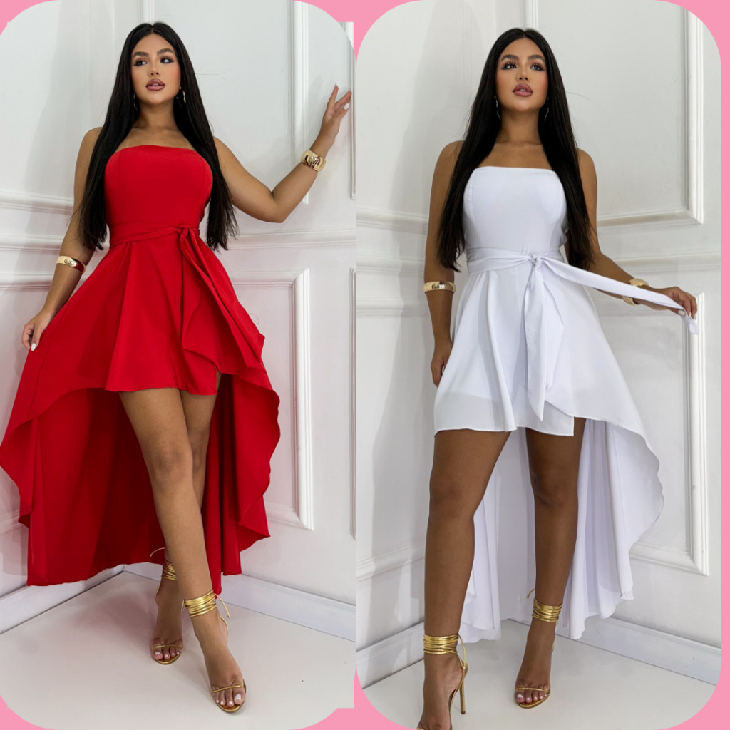 Vestido Macaquinho Tomara que Caia Midi / Longo em Oferta na Shopee