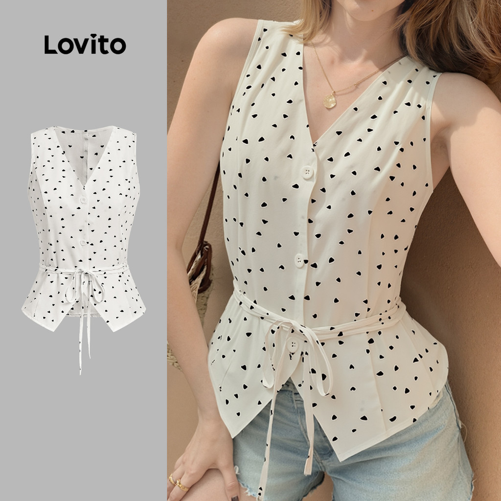 Lovito Blusa Elegante de Primavera/verão com Gola de Laço Na Frente para mulheres L143EDD423 em Oferta na Shopee