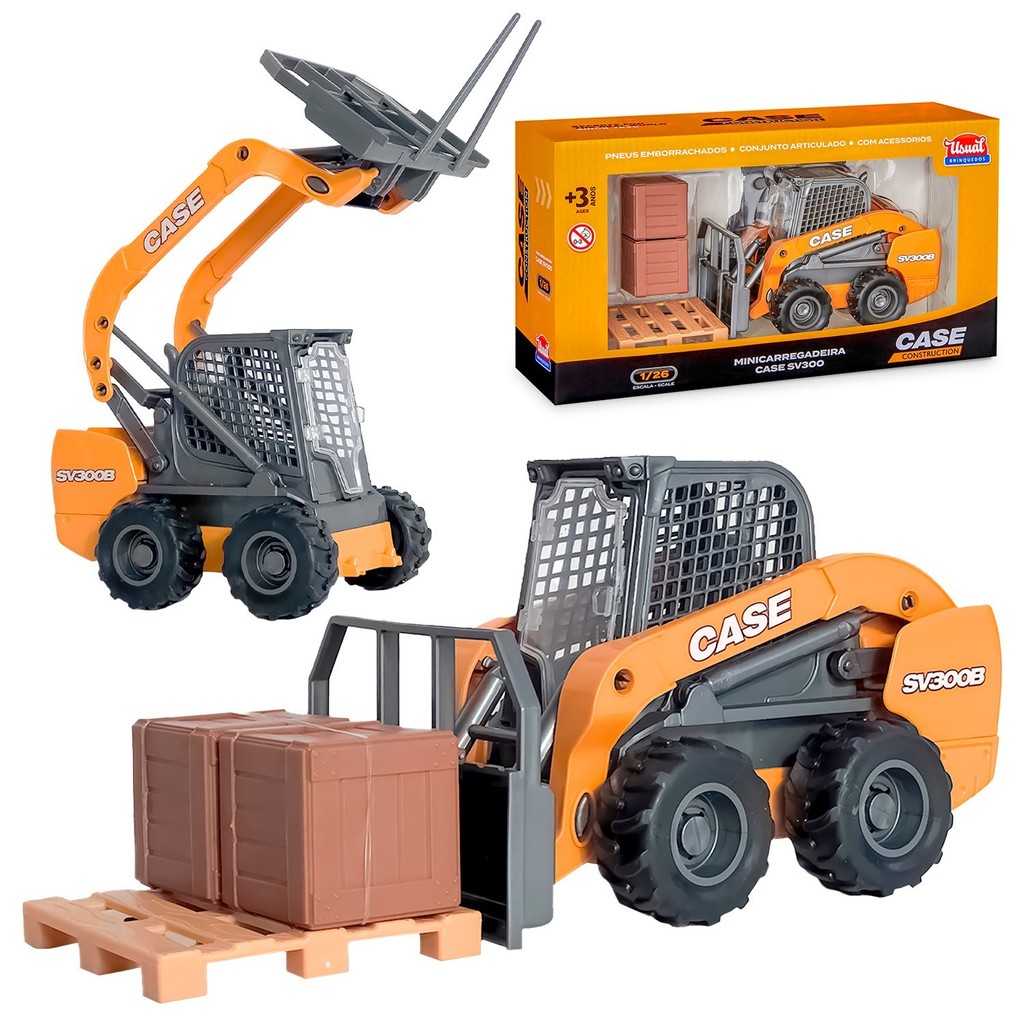 Brinquedo De Construção Mini Carregadeira Empilhadeira Case SV300B Com Pallets Caixas – Usual