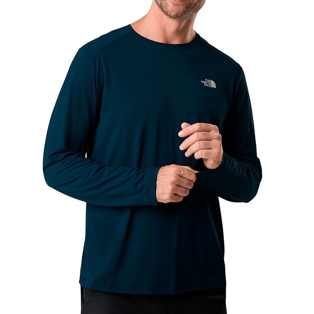 Camiseta Masculina ML Hyper Tee Crew Azul Petroleo - The North Face