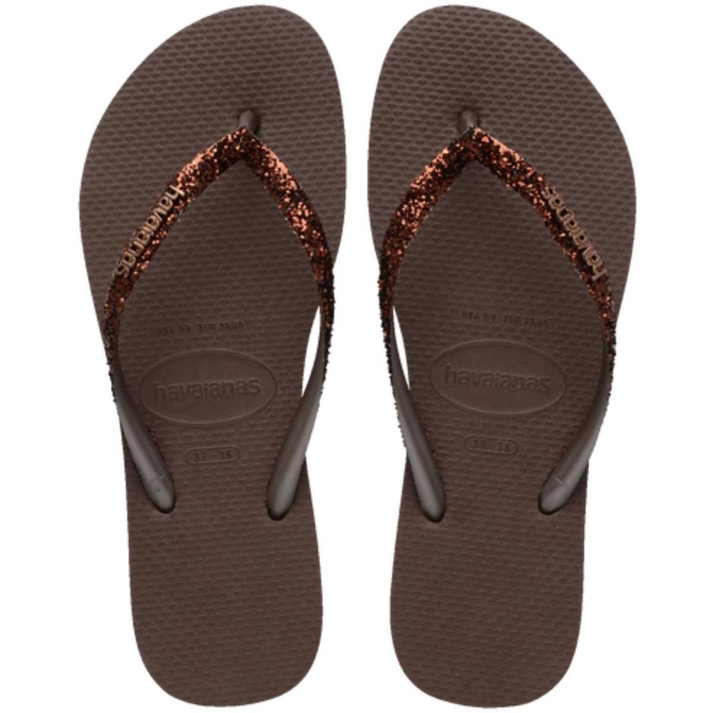 Chinelo Havaianas Slim Glitter II Feminino - Marrom em Oferta na Shopee