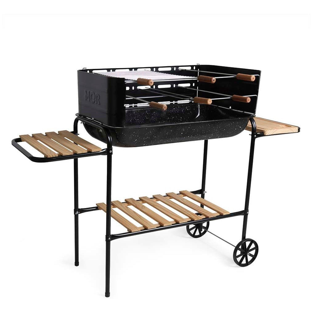 Mor Churrasqueira Rodeio Bacia Esmaltada Resistente Com Rodinhas Verão Praia Piscina Camping Preto E Branco