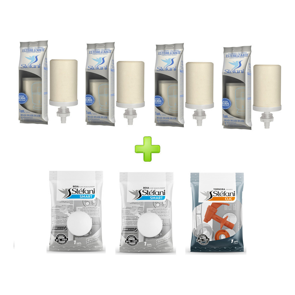 4 Velas Tripla Ação Stéfani 2 Boias 1 Torneira Filtro Barro