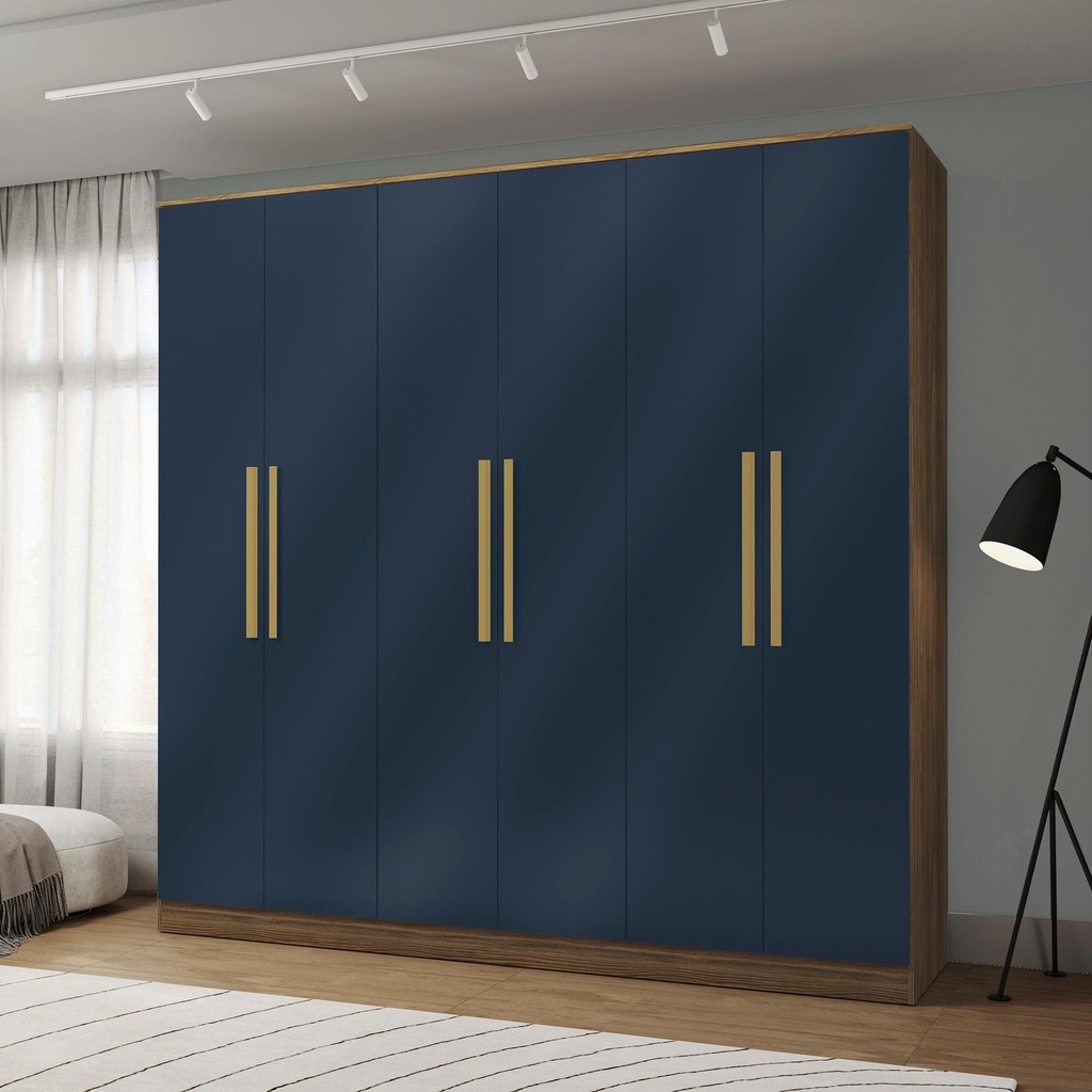 Guarda-Roupa 6 Portas 4 Gavetas Kappesberg Adapt Nogueira/Azul Profundo 237cm em Oferta na Shopee