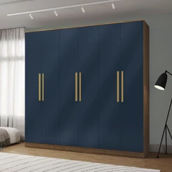 Guarda-Roupa 6 Portas 4 Gavetas Kappesberg Adapt Nogueira/Azul Profundo 237cm