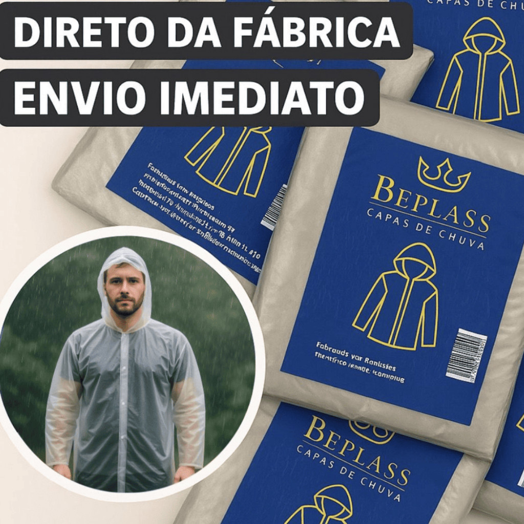 KIT 50 Capas de Chuva Descartável Adulto Transparente Impermeável Portátil