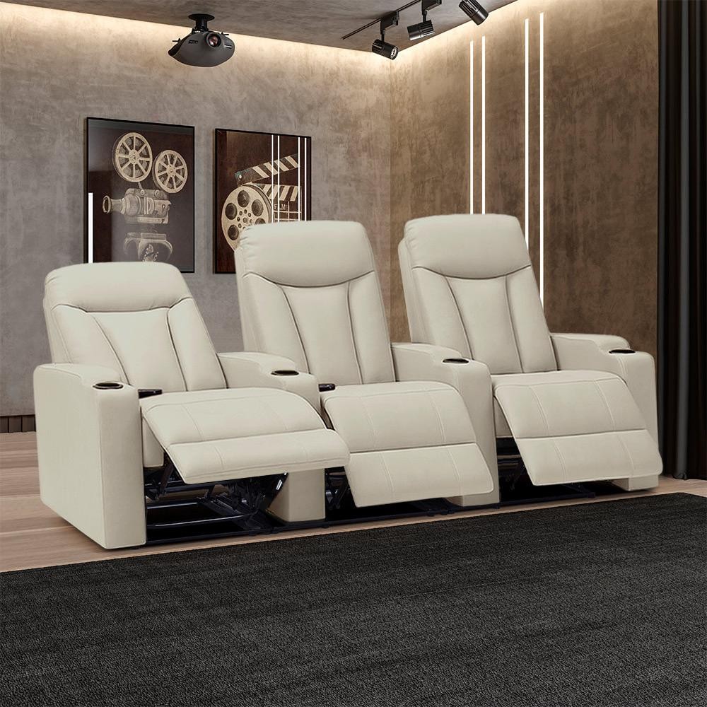 Poltrona Sala Poltrona Reclinável 3 Lugares Poltrona para Sala Confortável Manual Califórnia Massagem PU Bege G94