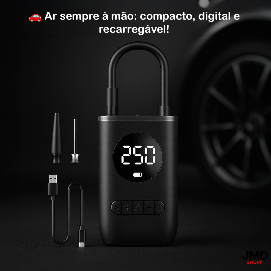Mini Compressor Inflador De Ar Digital Portátil Recarregável Usb Bico