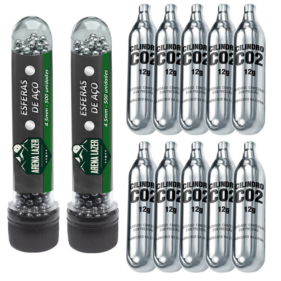 Kit Completo Airgun: 1000 Esferas de Aço 4.5mm + 10 Cápsulas de CO2 12g para Pistolas e Rifles de Pressão