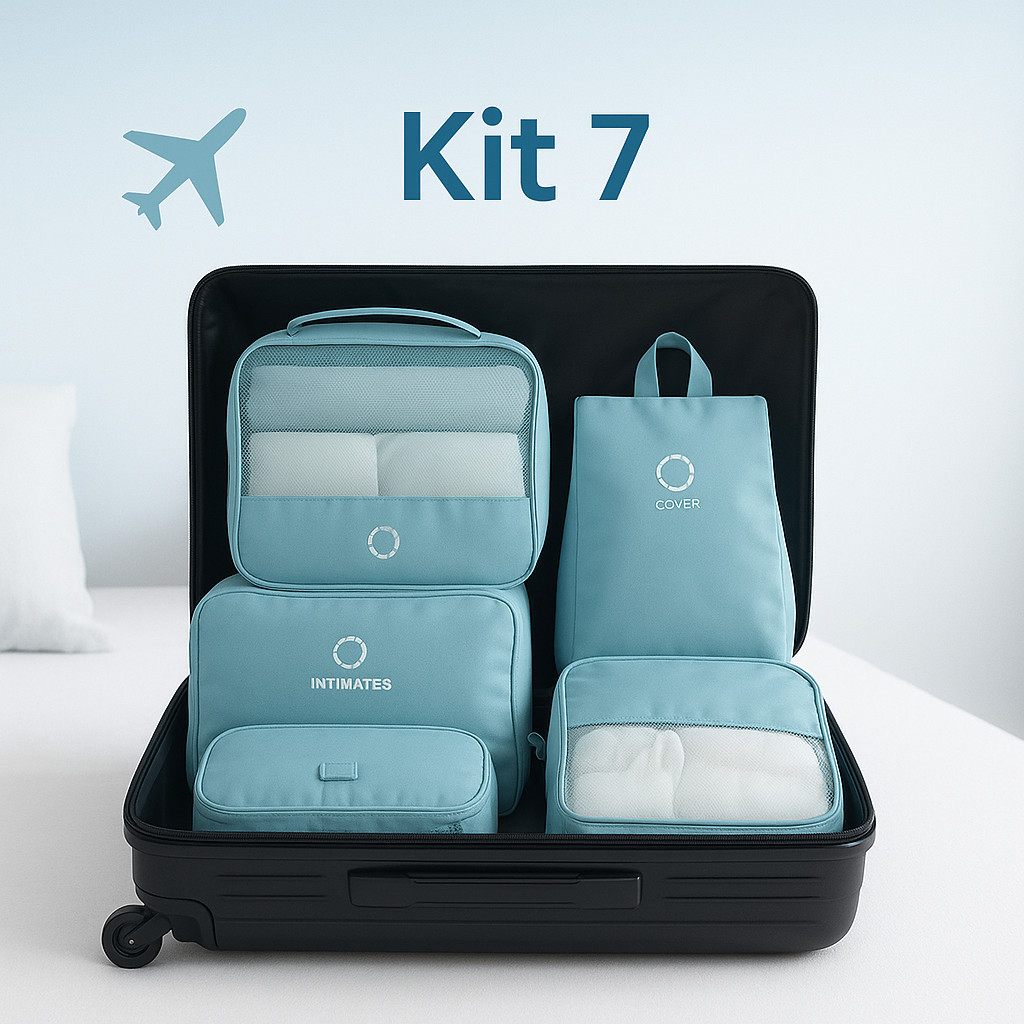 Kit 7 Peças Bolsas Organizadoras Para Mala de Viagem Bagagem Roupas Com Necessaire Prática