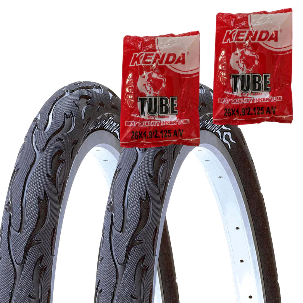 Kit Par Pneu Foguinho Kenda Flame Aro 26 x2.125 Com 2 Câmaras Ar Kenda Aro 26