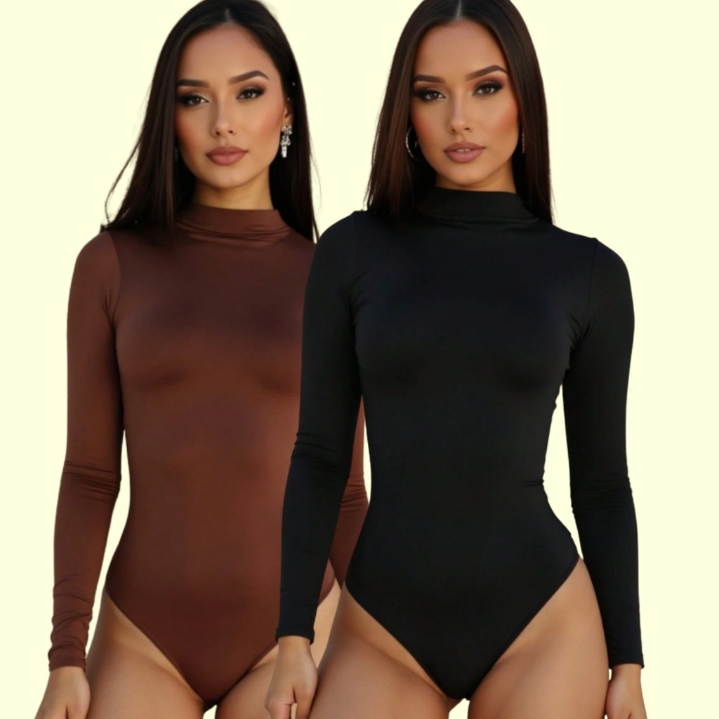 Kit 2 Body Suplex Feminino Justo Blusa Cacharrel Gola Alta