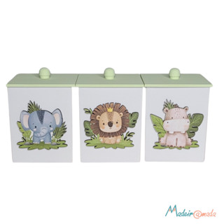 Jogo De Potes Organização Cotonete Algodão Bebê Bichinho Safari Menino Menina em Oferta na Shopee