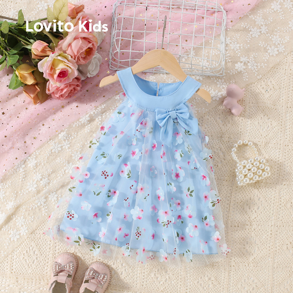 Lovito Kids Vestido com Laço Duplo para Bebê, de primavera/verão LCSSCSE7 em Oferta na Shopee