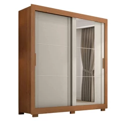 Guarda Roupas Casal com Espelho 2 Portas de Correr 4 Gavetas Titanium Madeirado / Areia Zanzini
