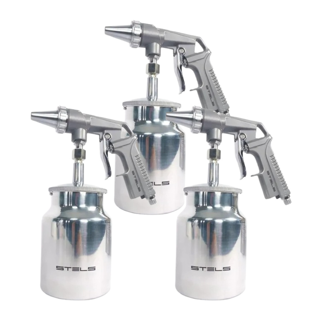 KIT COM 3 PISTOLA PARA JATEAMENTO TANQUE BAIXO ALIMENTACAO POR SUCCAO ENCAIXE ROSCA ENCAIXE 1/4POL