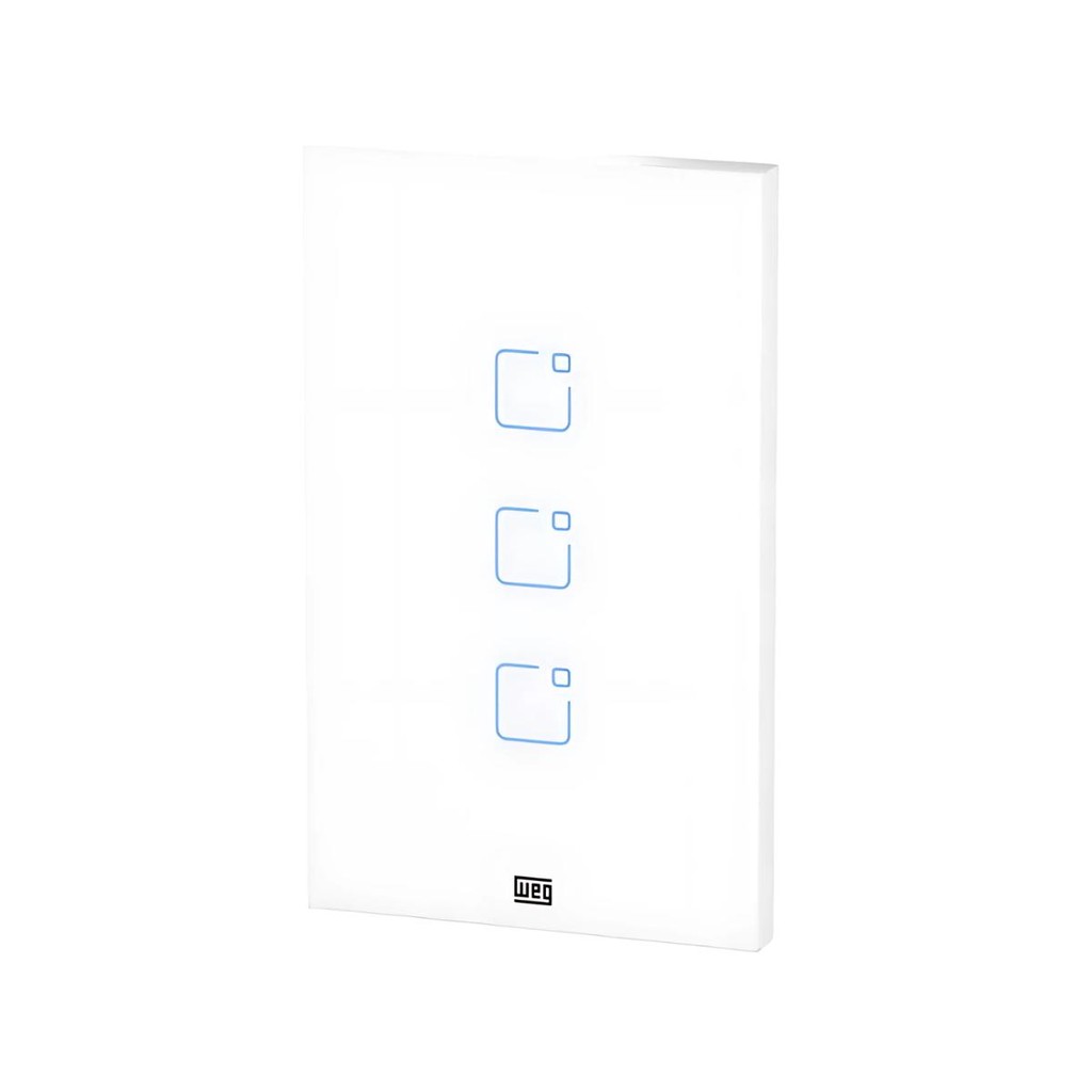 Interruptor Touch Wi-Fi + RF com Placa 4x2 Whome 3 Botões Branco Weg Home