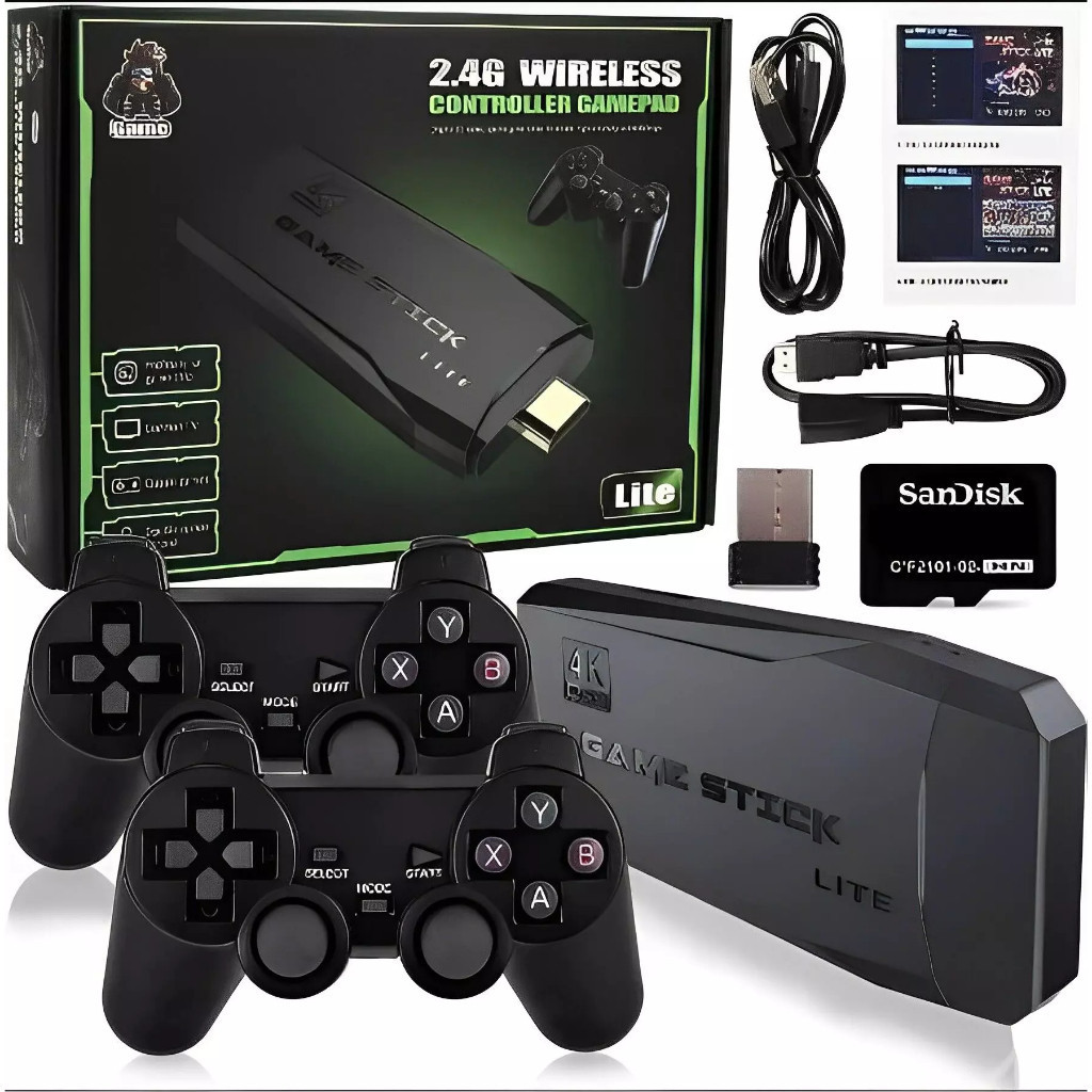 Videogame Stick 4K 64gb 20mil Jogos 2 Controles Sem Fio Console Portatil Jogos Antigo Retro And elec