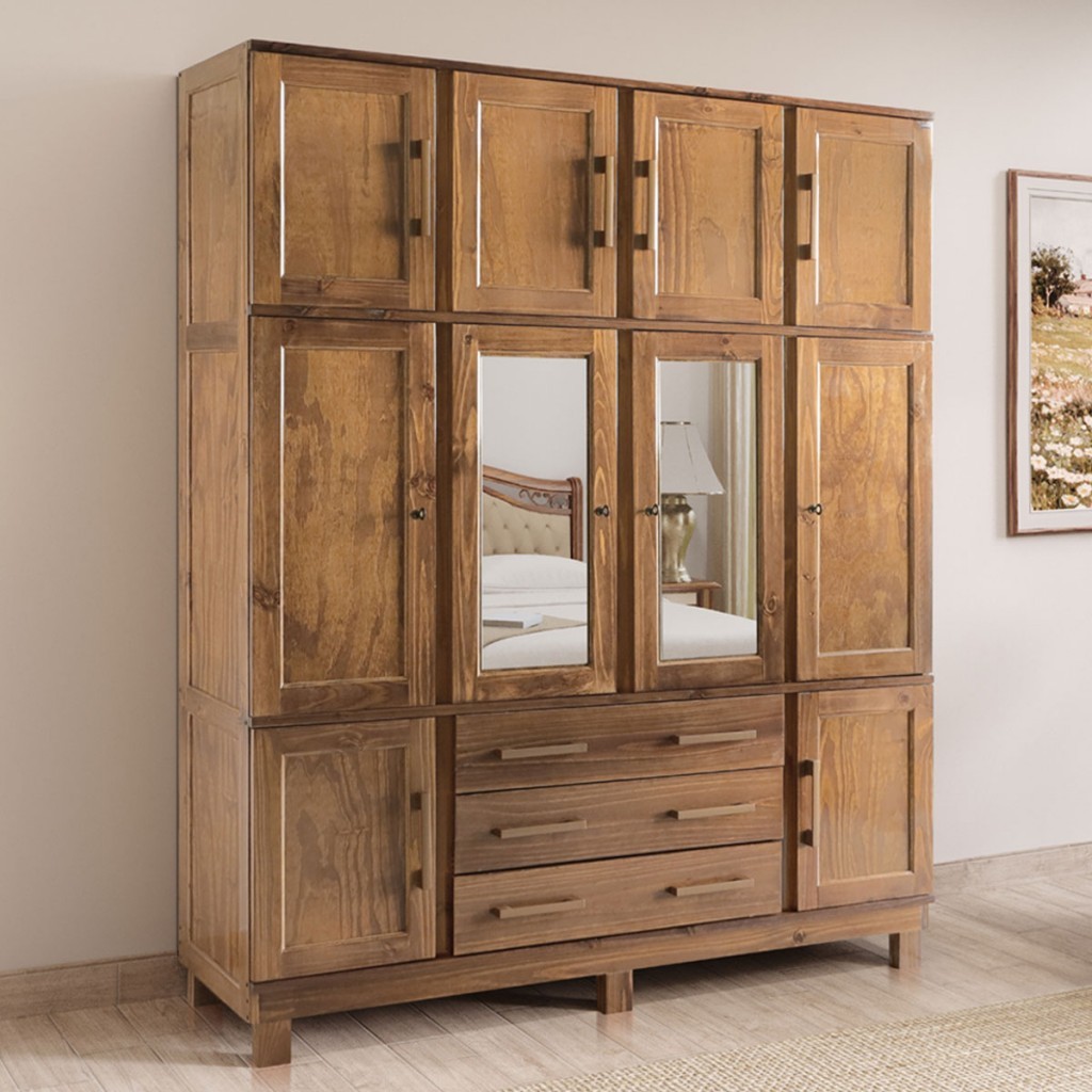 Guarda-Roupa Casal Novak 10 Portas 3 Gavetas com Espelho Madeira Maciça - Pnr Móveis em Oferta na Shopee