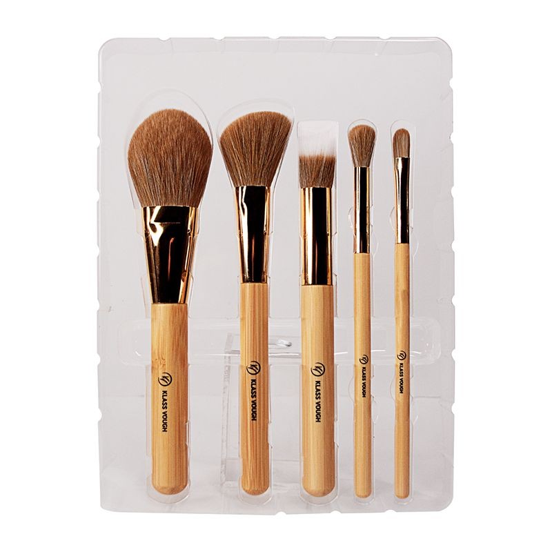 Kit 5 Pincéis De Maquiagem Para Rosto Bamboo Brush Ecológico Com Cerdas Sintéticas Klass Vough
