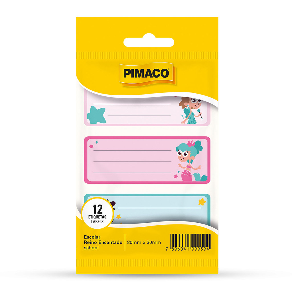 Etiqueta escolar Reino Encantado com 12 unidades Pimaco em Oferta na Shopee