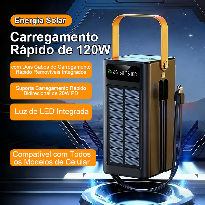 Power Bank 50000mAh com Carregador Solar - Autonomia Total para Aventuras e Emergências em Oferta na Shopee
